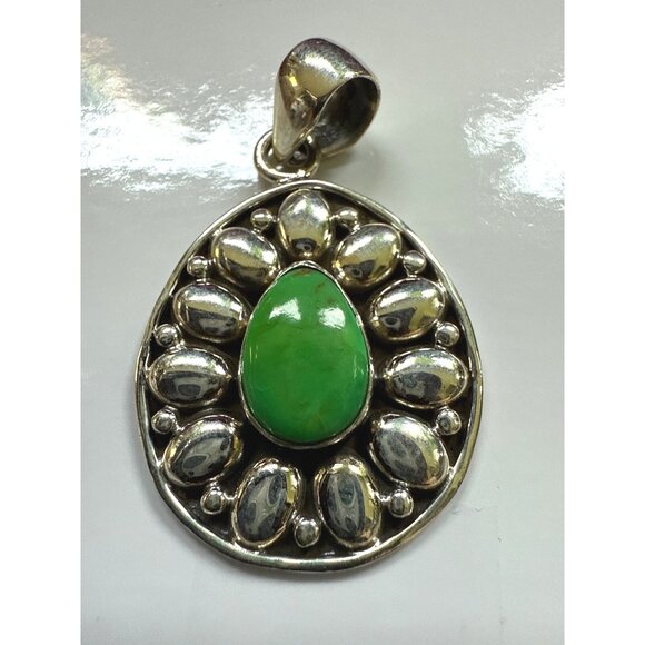 Sterling Silver Pendant Green Apple Turquoise Gemstone Marked 925 - Picture 1 of 4